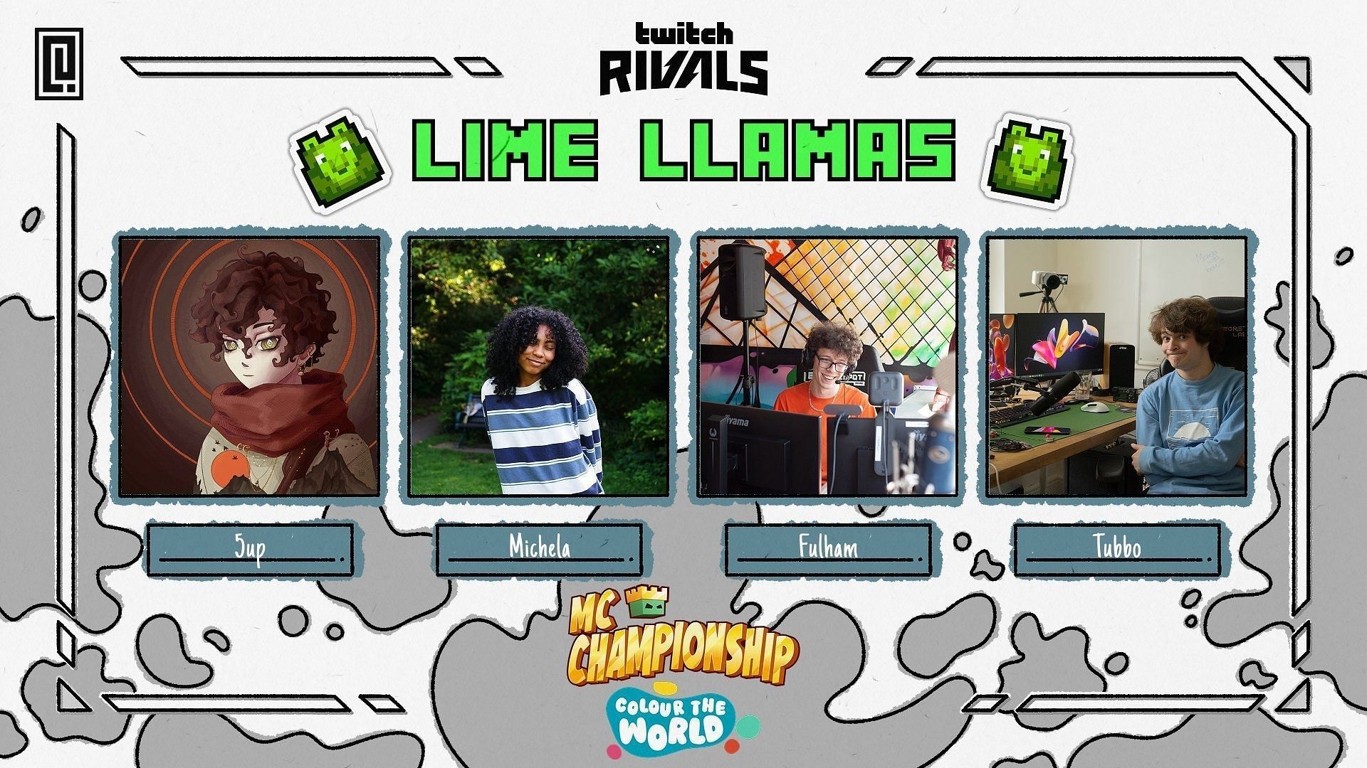 LiLlamas'mas lineup for the MCC x Twitch Rivals Colour the World (Image via X/MCChampionship)